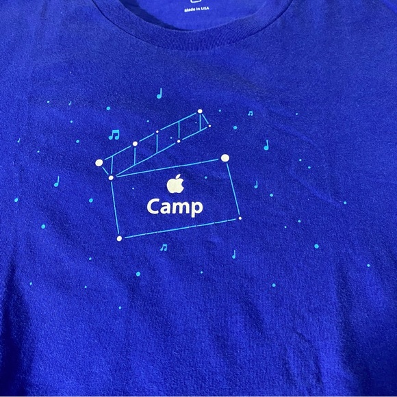 Apple Camp Blue Tee Shirt Short Sleeve Size Small Make Movie Magic Director Cut - Picture 3 of 7